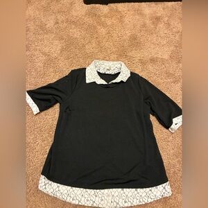 Faith and Joy Black Shirt with White Patterned Accents